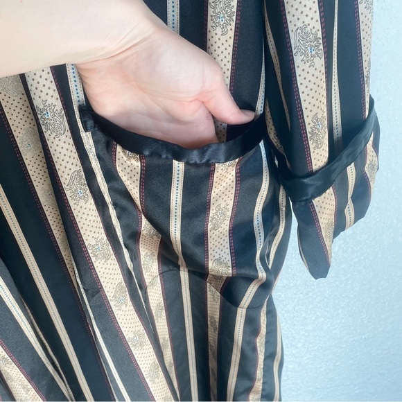 Vintage 90's Victoria Secret Long Robe Striped Satin Gold Black Oriental Robe - Picture 6 of 11